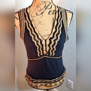 WD.NY Black and Gold Embroidered Blouse